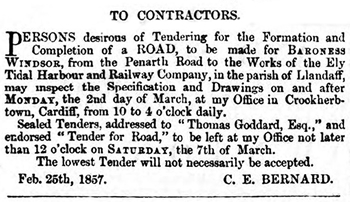 1857 : An advertisement To Contractors published within a number of local newspapers.