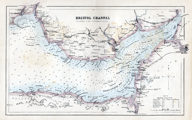 1865 - Map of the Bristol Channel according to Government Surveys.