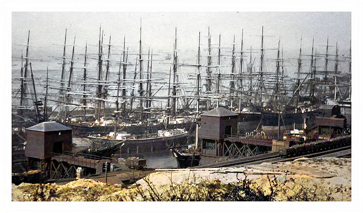 Penarth Dock. - May 23rd 1883. - From the Hill by No. 9 Tip. Cardiff Low water Pier in the distance.
