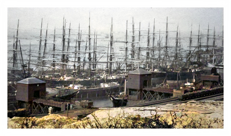 Penarth Dock. - May 23rd 1883. - From the Hill by No. 9 Tip. Cardiff Low water Pier in the distance.