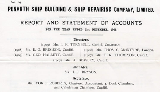 Report and Statement of Accounts for the Penarth Ship Building & Ship Repairing Company, Limited - 1906