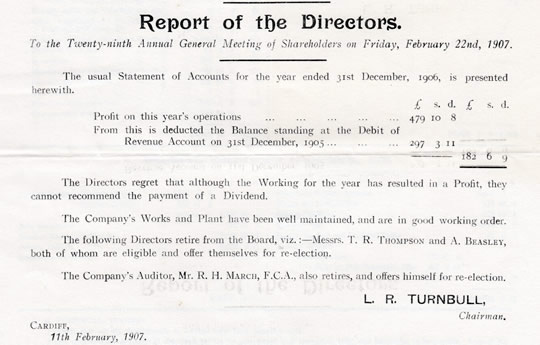 Report and Statement of Accounts for the Penarth Ship Building & Ship Repairing Company, Limited - 1906