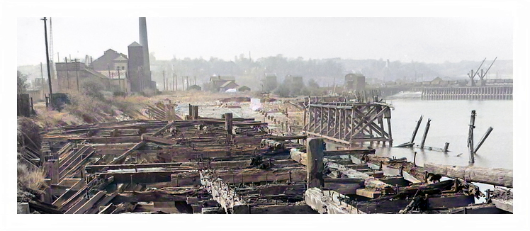 1950's - A photograph looking upstream of the River Ely towards the disused slipway and remains of the gridiron.