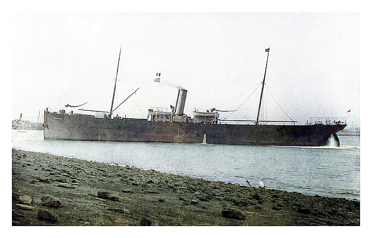 s.s. 'Weraggio' making her way into Penarth Dock with engines astern during July 1908.