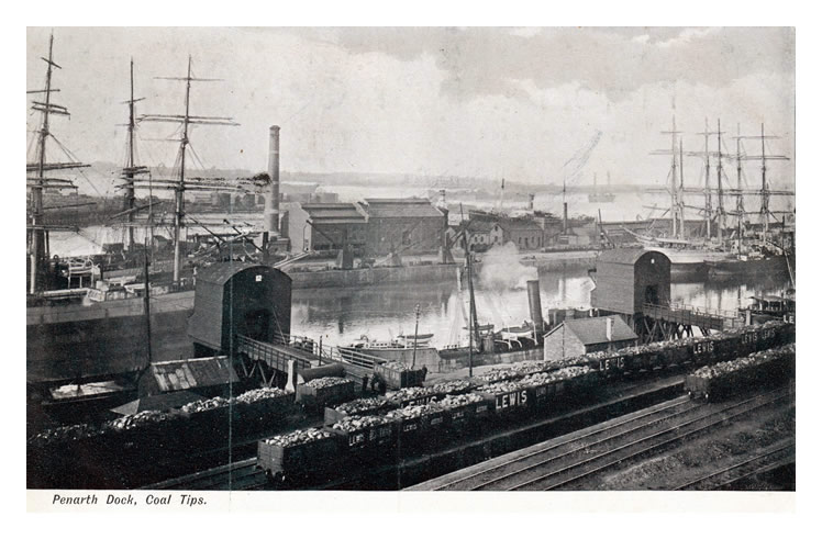 Penarth Dock - Coal Tips - c.1900 - Coal tip No. 12, and right, No. 11 and with the main hydraulic engine house on the opposite side of the dock.