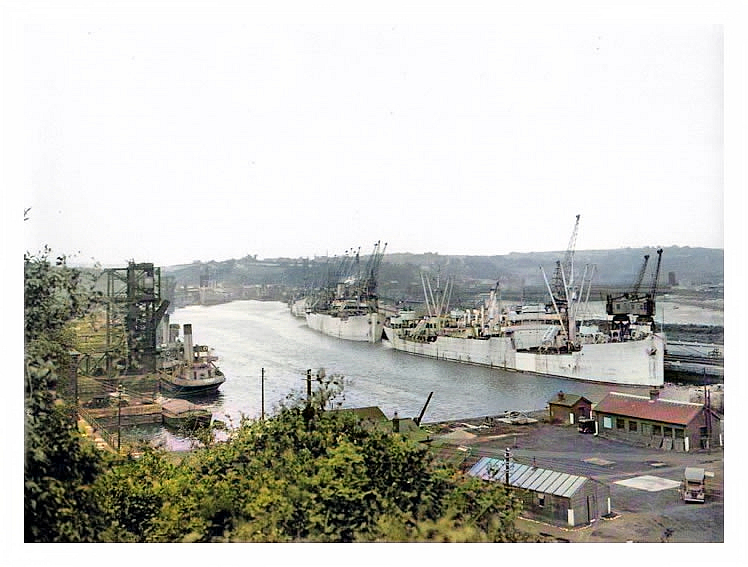Armed merchantmen loading/unloading at the Penarth Docks during 1942. 