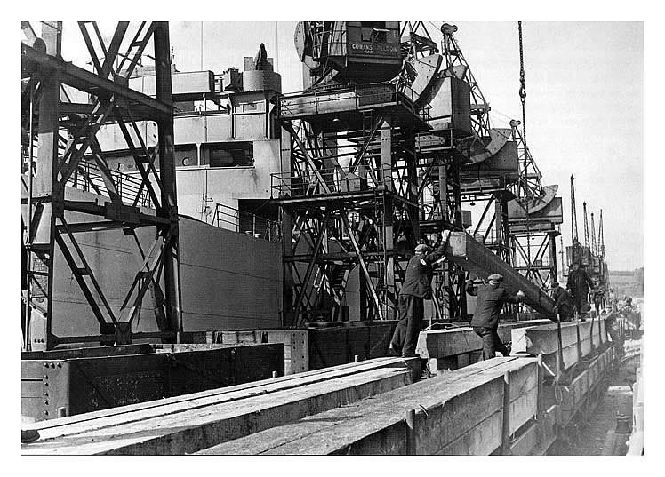 dischaging timber at penarth docks