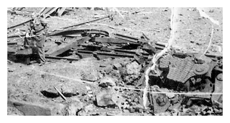 Survey of damage caused by landmine at Penarth Dock
