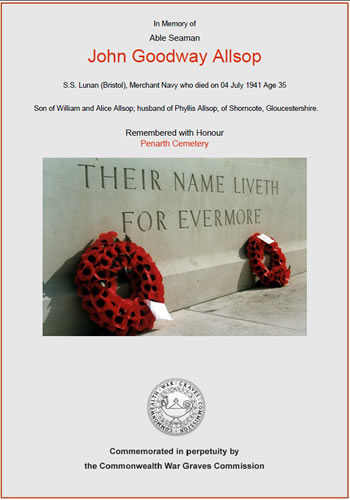 In memory of John Goodway Allsop