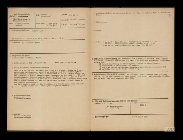 August 1940 - A Luftwaffe document relating to Penarth.