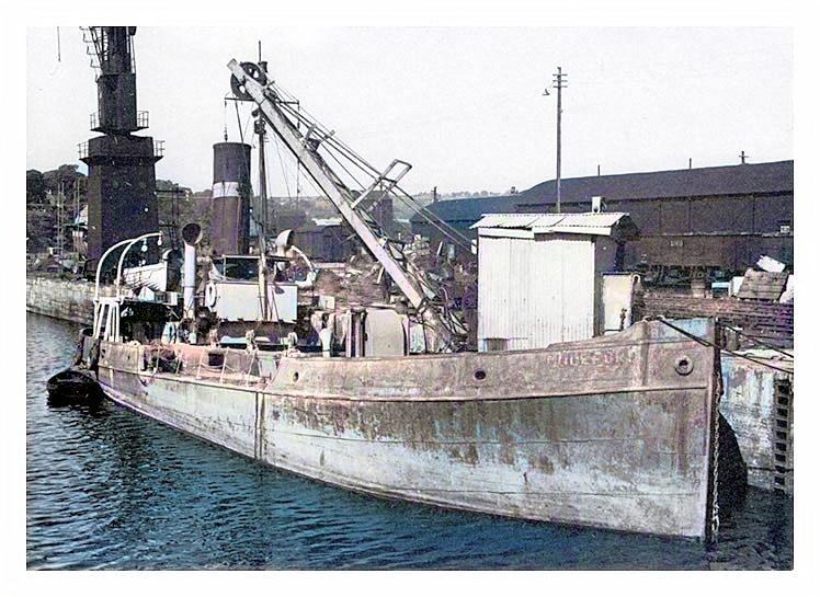 The grab dredger 'Mudeford' in Penarth Dock in 1952.