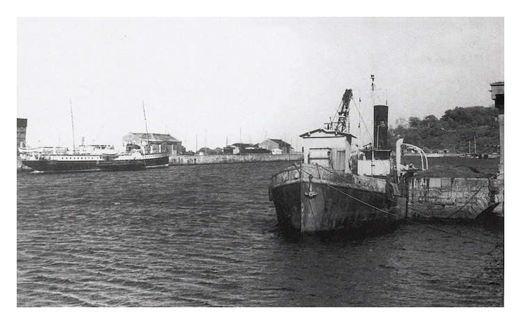 May 1961 - Penarth Dock with the grab-dredger 'Mudeford' (right) and the 'Glen Usk.'