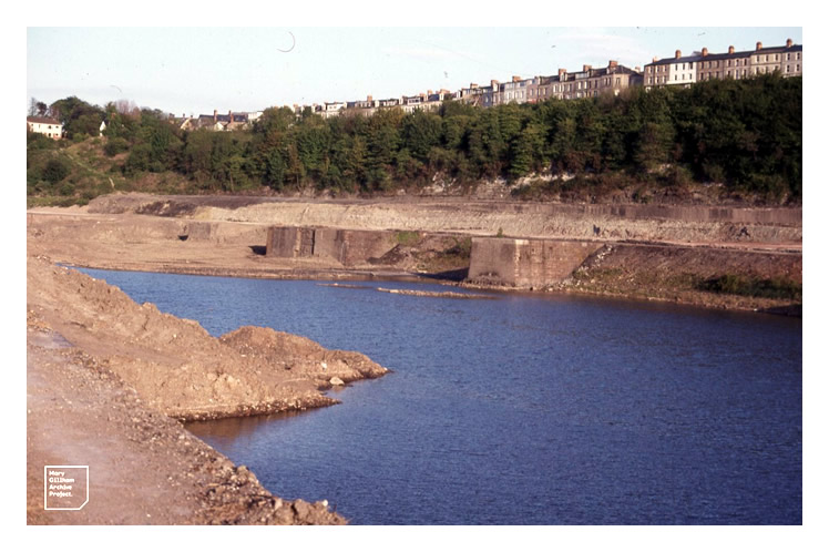 1984 - The progress of work to convert part of the Penarth Dock to a marina.