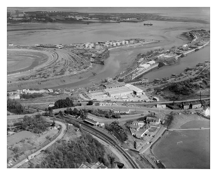 1969 - An aerial photographic view of the Penarth Dock Engineering Company, Price Brothers Joinery with new factory extension under construction.