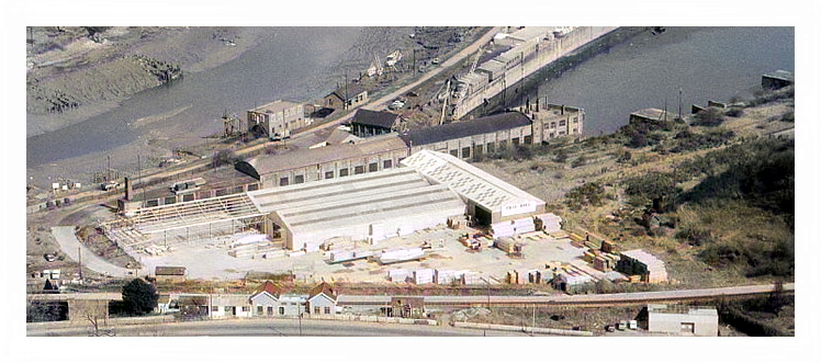 1969 - An aerial photographic view of the Penarth Dock Engineering Company, Price Brothers Joinery with new factory extension under construction.