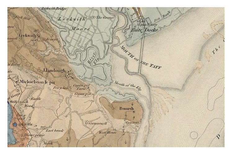 1844 Geological Survey Map which indicates Cogan Pill