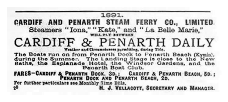 Cardiff and Penarth steam Ferry Co. advert 1891