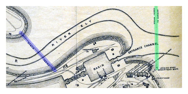 1895 TVR map of the ferry crossings at Penarth Dock