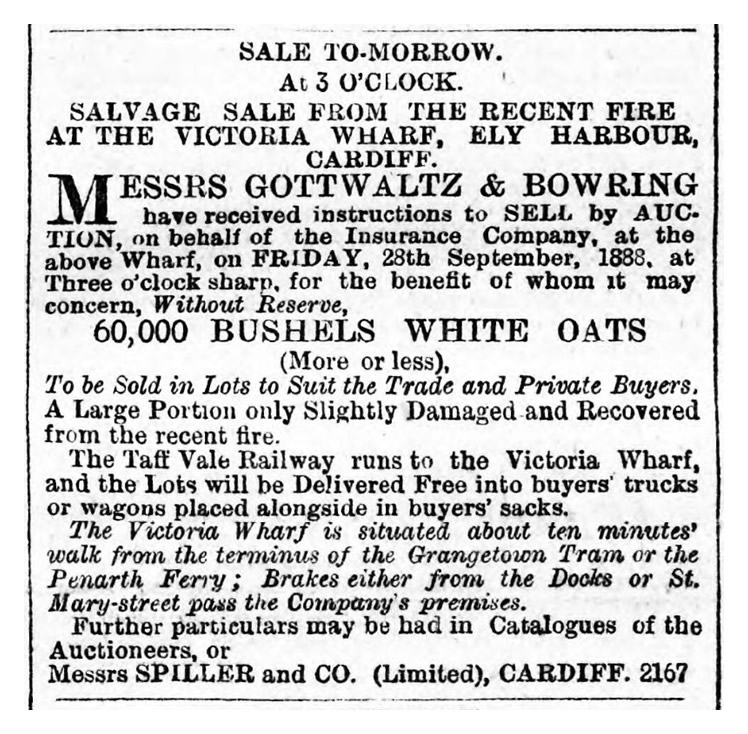 Notice of a salvage sale by auction of 60,000 Bushels of White Oats (More or less)