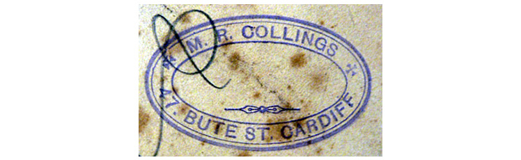 The stamp of Mr M. R. Collings of 47, Bute Street Cardiff.