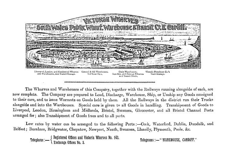 'Victoria Wharves' advertisement from the 1891-92 Cardiff Directory.