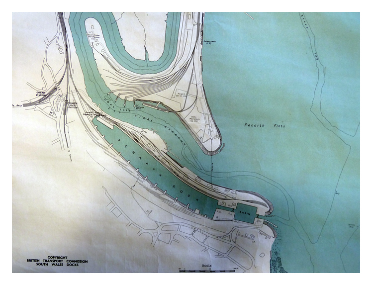 1960's - A section of the British Transport Commission, South Wales Docks, plan showing Penarth Dock and the Ely Tidal Harbour.