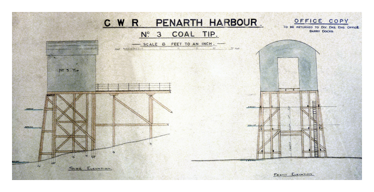 1934 : Plan & Sections - G.W.R. Penarth Harbour - No. 3 Coal Tip. 
