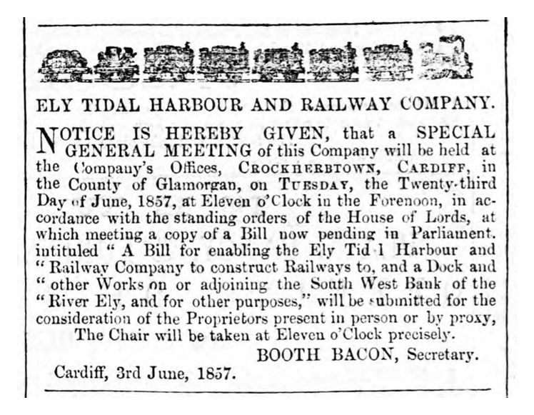 The advertisement which appeared within the Cardiff and Merthyr Guardian in June 1857.