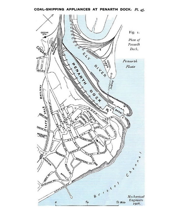 Map of Penarth Dock and Ely Tidal Harbour in 1906