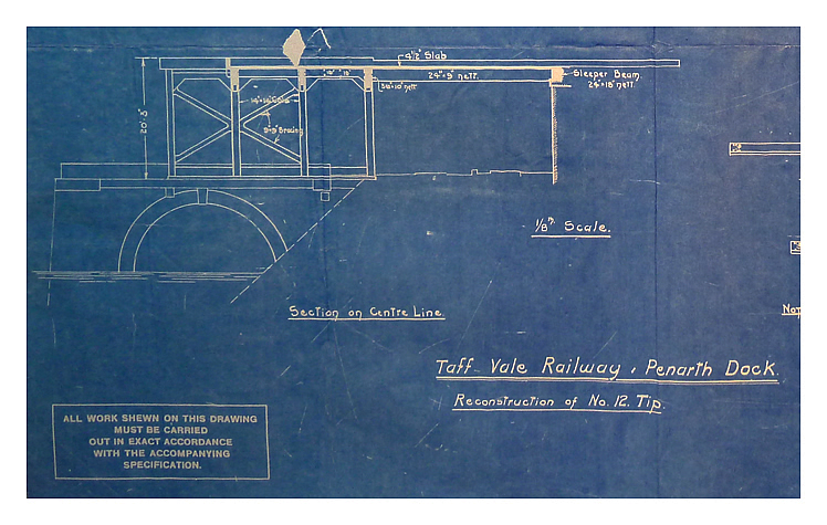 1915 - Reconstruction of No. 12 Tip - A design prepared and dated 23rd July 1915 by the Indented Bar & Concrete Engineering Company Limited for the ferro-concrete staging leading to the new tip of the East Ferry Road Engineering Company Limited.