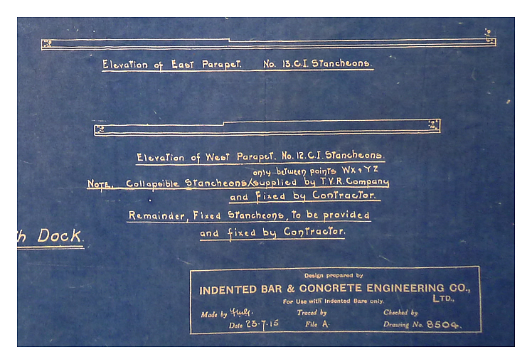 1915 - Reconstruction of No. 12 Tip - A design prepared and dated 23rd July 1915 by the Indented Bar & Concrete Engineering Company Limited for the ferro-concrete staging leading to the new tip of the East Ferry Road Engineering Company Limited.