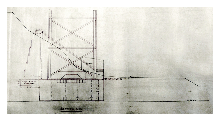 1913 - A section of the Taff Vale Railway drawing entitled 'New Hydraulic Accumulator between Nos. 4 and 5 Tips.'