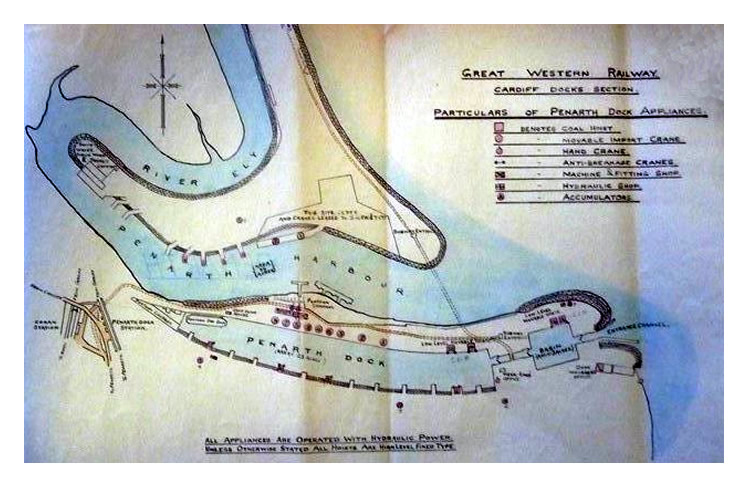 A list of Hydraulic Accumulators at Penarth Dock and the Ely Tidal Harbour, their specification, manufacturer, location and year of erection ranging from 1857 until 1920. 