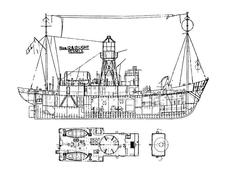 Side elevation of Nos 12 & 13 light vessels