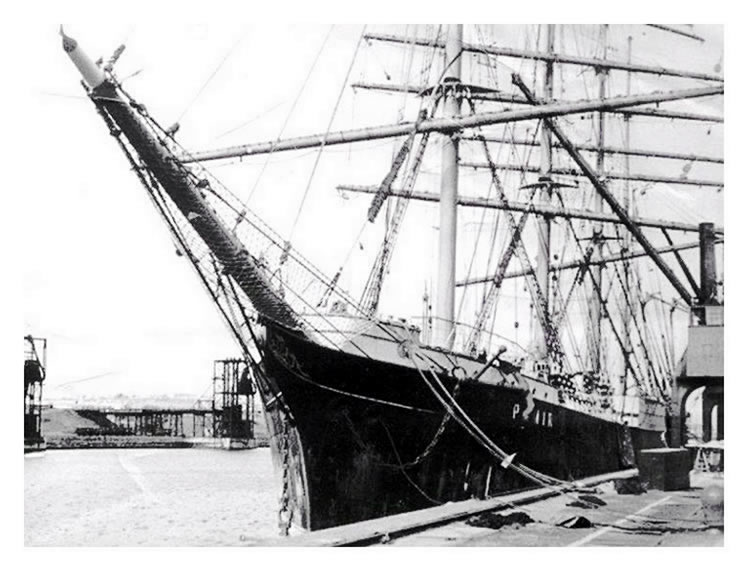Passat and Pamir in a mirror flat Penarth Dock 
