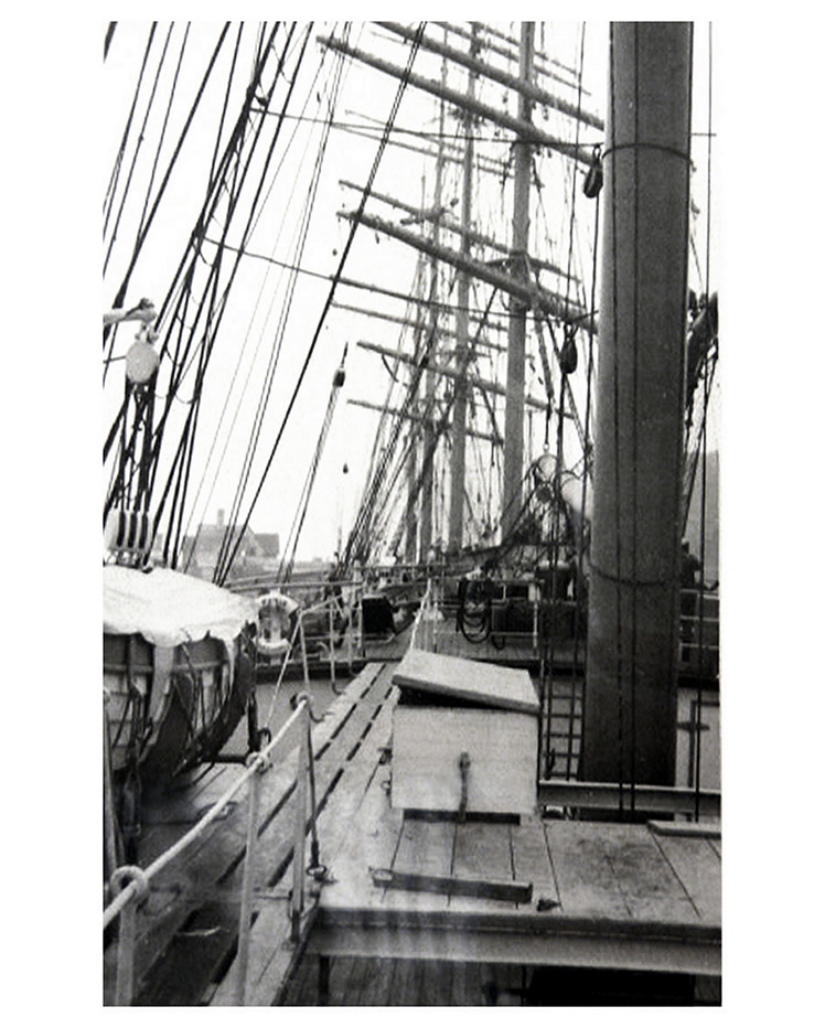 1949  - 'Pamir' - Looking aft from the deck of 'Pamir' with 'Passat' astern of her.