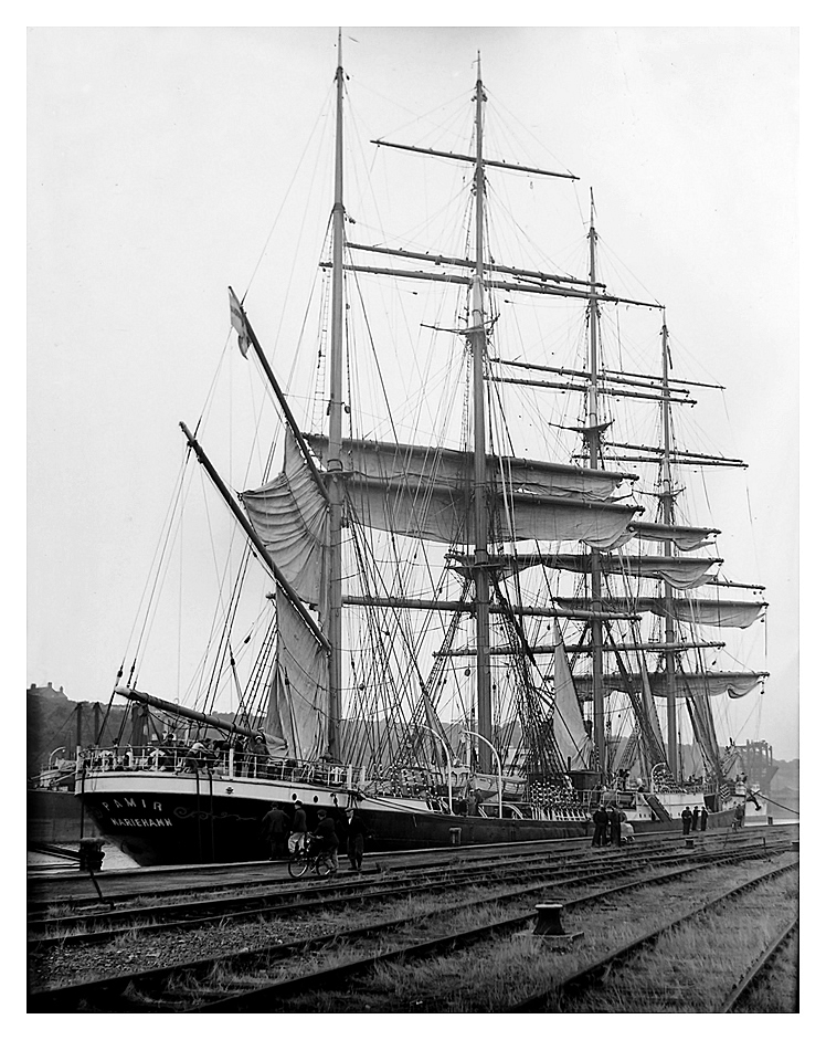 1949 - The barque 'Pamir' - A view of her moored up in Penarth Dock dated 10th October 1949 with her sails partially unfurled.