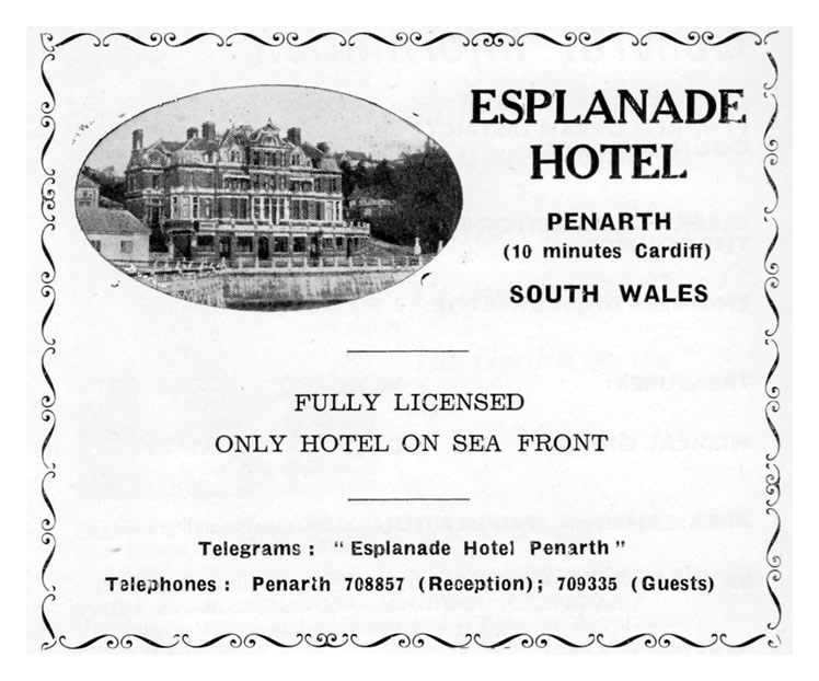 Advertisement for the Esplanade Hotel, Penarth, 1969