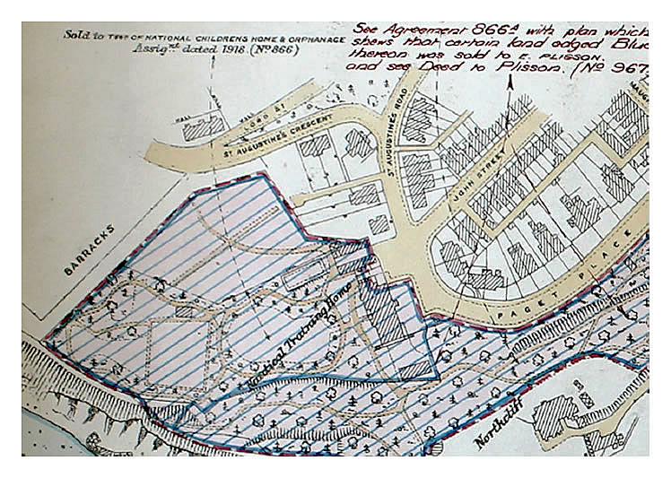GWR map from the 1920's showing the 'Barracks' adjacent to the National Childrens Home and Orphanage which became the Nautical School at Penarth Head.