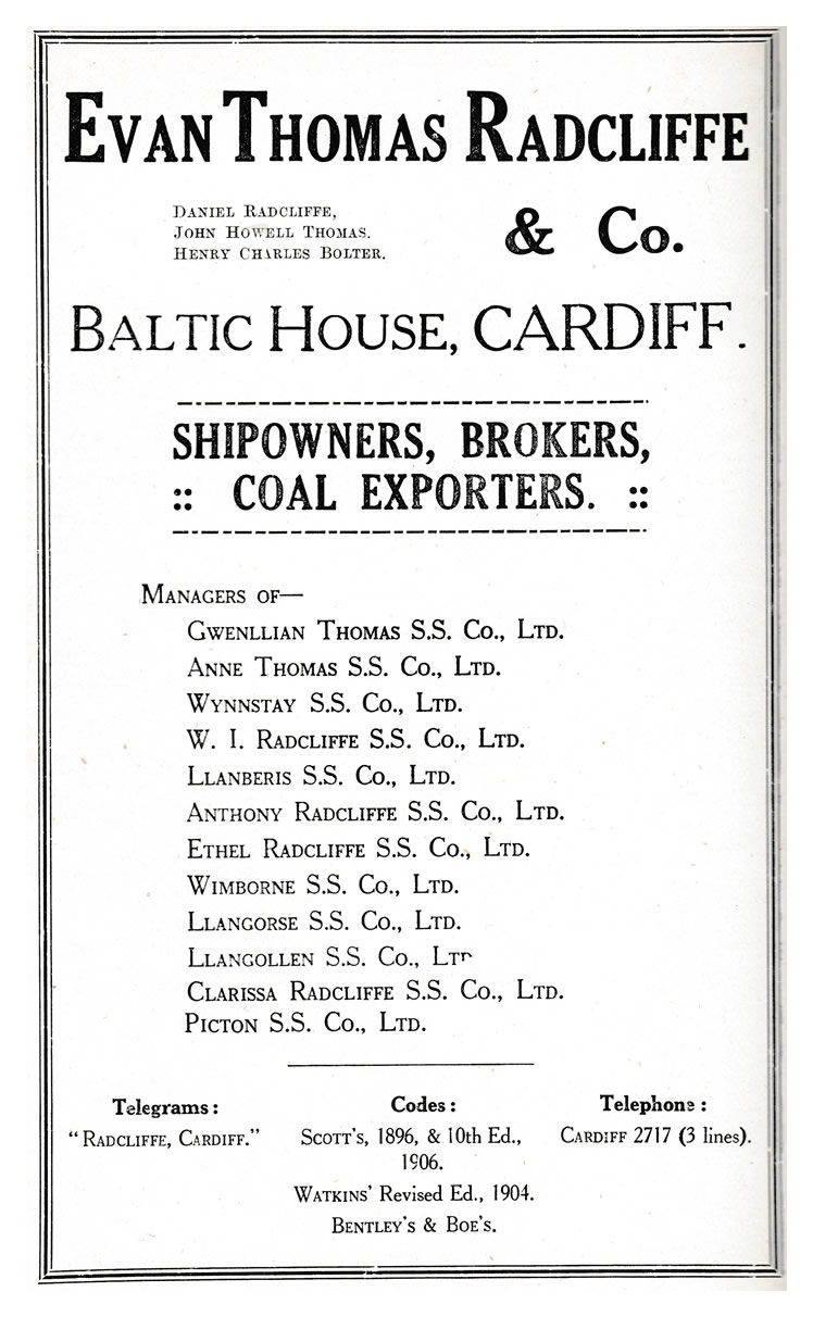 Evan Thomas Radcliffe & Co. of Baltic House, Cardiff