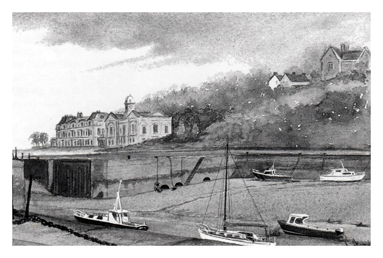 Yvonne Falcon - A watercolour of the Penarth Dock Basin before the Marina.