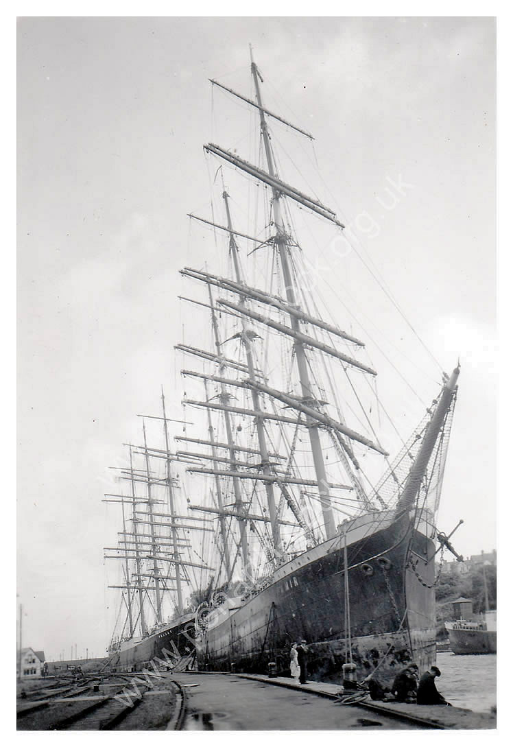 'Pamir' - 'A bow view with 'Passat' moored astern'