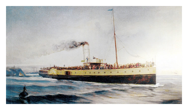 1901 - p.s. 'Lady Margaret' cruising off Penarth in P. & A. Campbell's livery in this painting by Fred Childs.