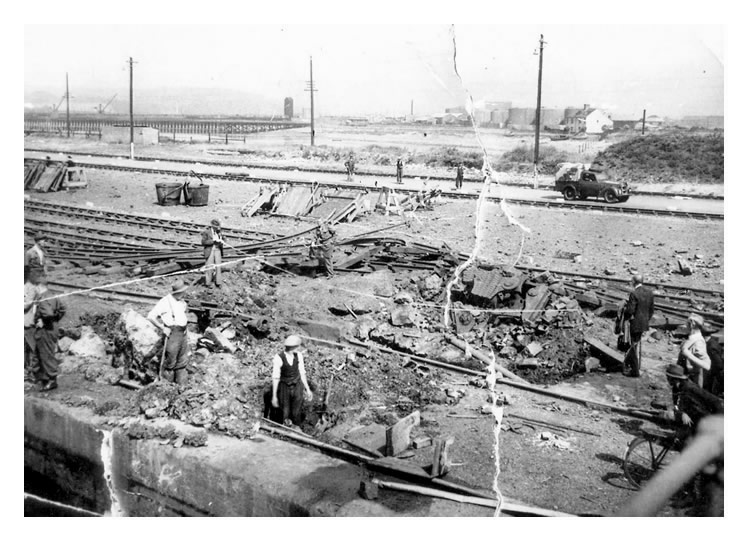 The day after a bomb hit Penarth Dock - 1941