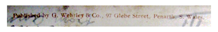 Published by G. Wehrley & Co., 97 Glebe Street, Penarth, S. Wales.