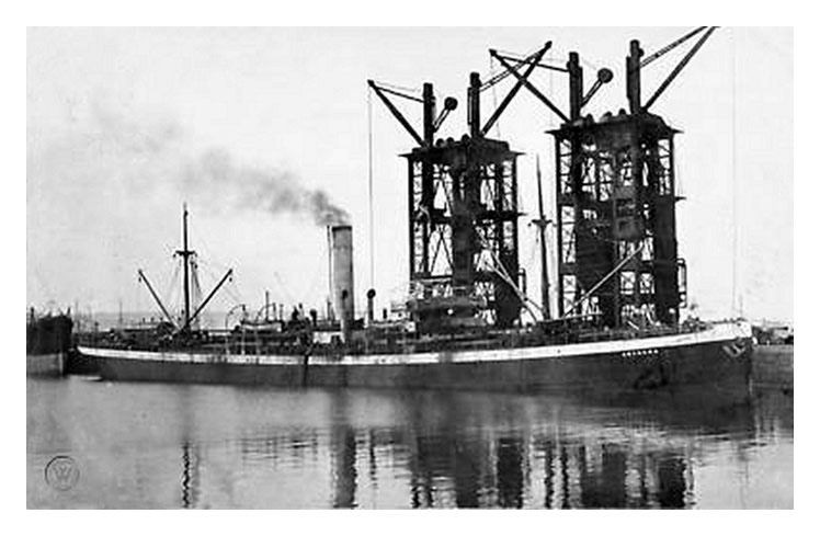 s.s. 'Abonema' - A Wehrley postcard of the vessel loading coal at Nos. 19 and 20 tips of Penarth Dock during c.1908.
