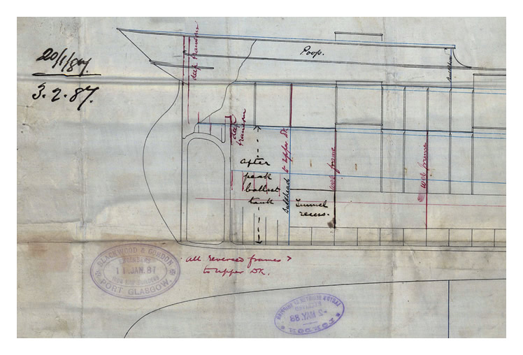 Longitudinal Section & Deck Plans for Baron Douglas, 11th January 1887.