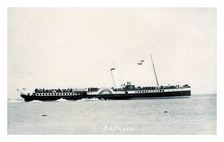 p.s. 'Britannia' of the P. & A. Campbell, White Funnel Fleet photographed by George - Wehrley of 97 Glebe Street, Penarth ' S Wales. - during the period prior to WWI off Penarth.