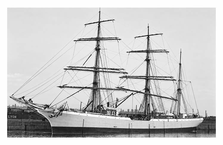A steel hulled sailing vessel moored in Penarth Dock.