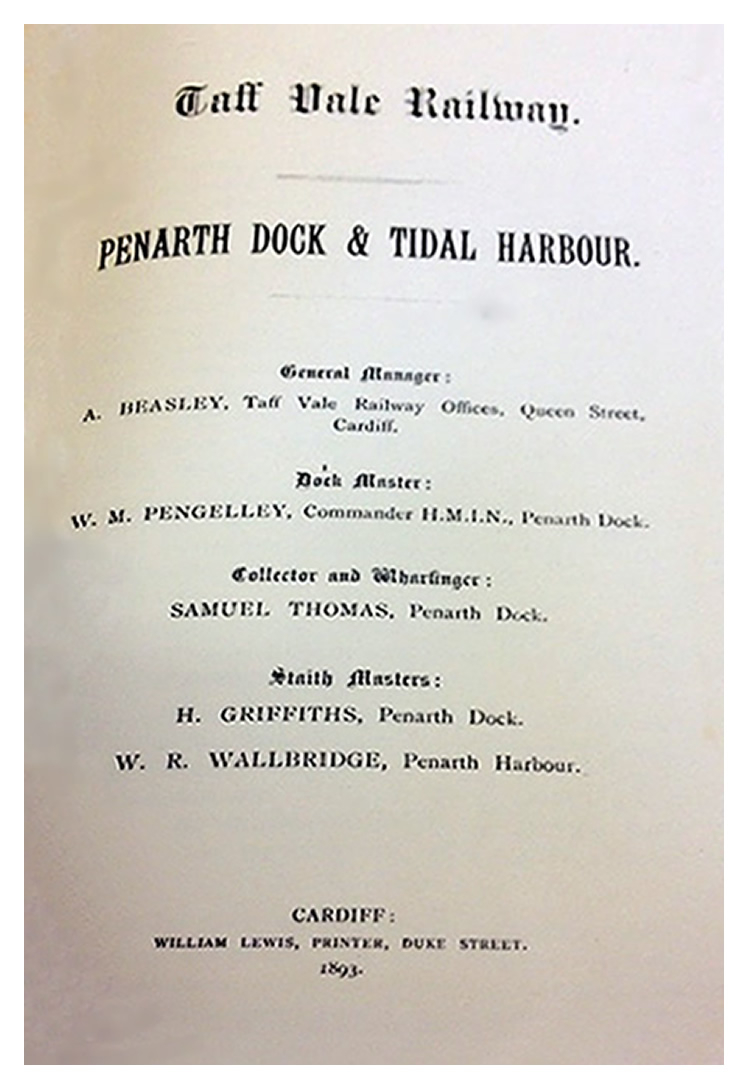 key personnel employed by the Taff Vale Railway at the Penarth Dock & Tidal Harbour in 1893